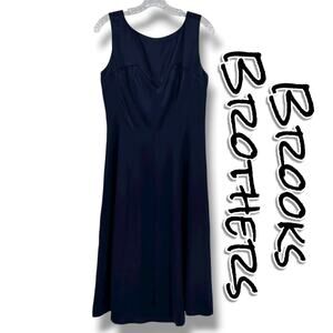 Brooks Brothers 100% Silk Navy Midi Dress Classic A-Line Cocktail Womens Size 6